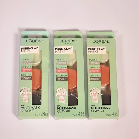 (3) Loreal Pure Clay Masks Multi-Mask Kit w/3 Pods - Purify Exfoliate Brighten - - Picture 1 of 3